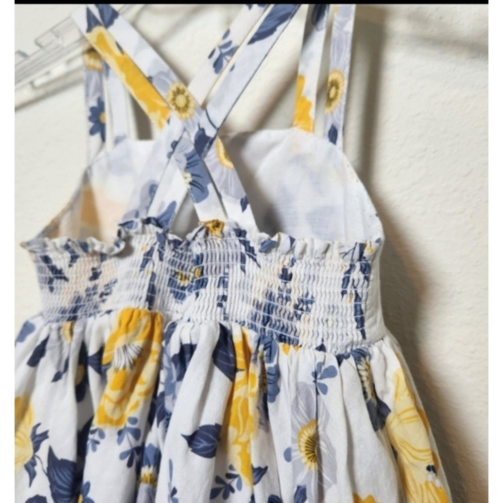 Joie White Blue Yellow‎ Floral Girls Sun Dress 4T Smocked Lined Handkerchief Hem - Picture 6 of 7